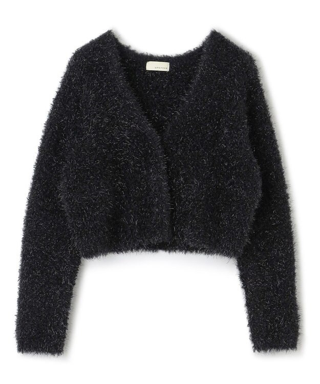 uncrave ヘアリー ラメ ニット ショート カーディガン（uncrave WHITE） メタルブラック