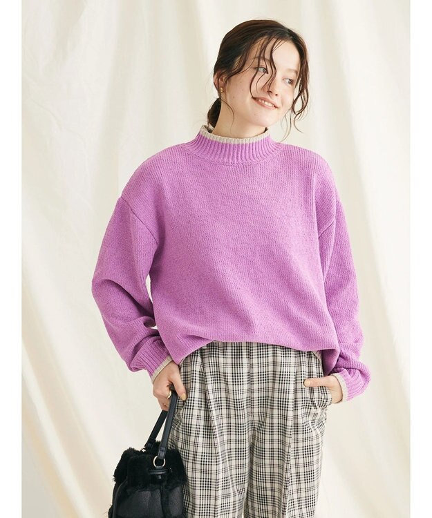 CRAFT STANDARD BOUTIQUE 洗えるモールニット配色プルオーバー Purple