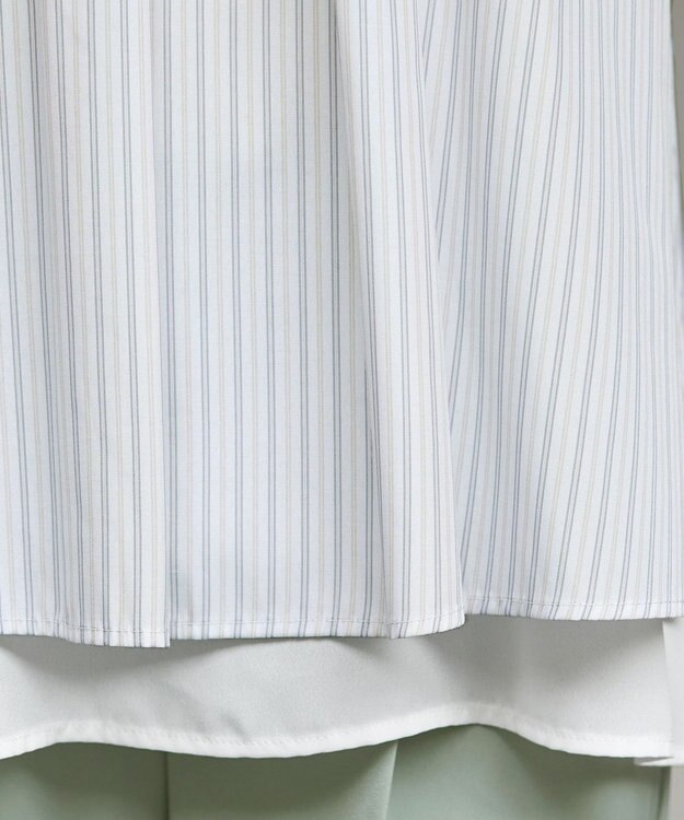 Tiaclasse L ストライプリボンレイヤードブラウス オフストライプ