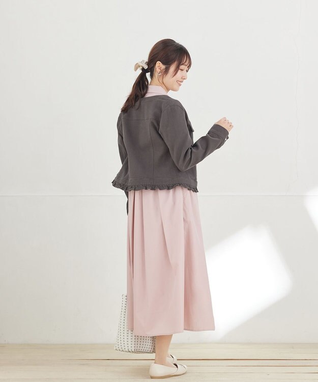 Tiaclasse L ノーカラーデニムジャケット グレー