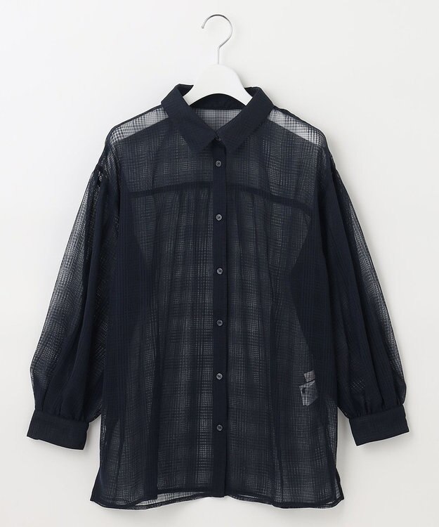 Feroux シアーチェック ブラウス ネイビー系