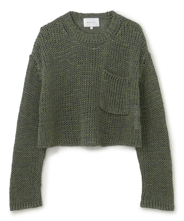 BEIGE， 【洗える・STORY 6月号掲載】THYME / クルーネックコットンメッシュニット Olive