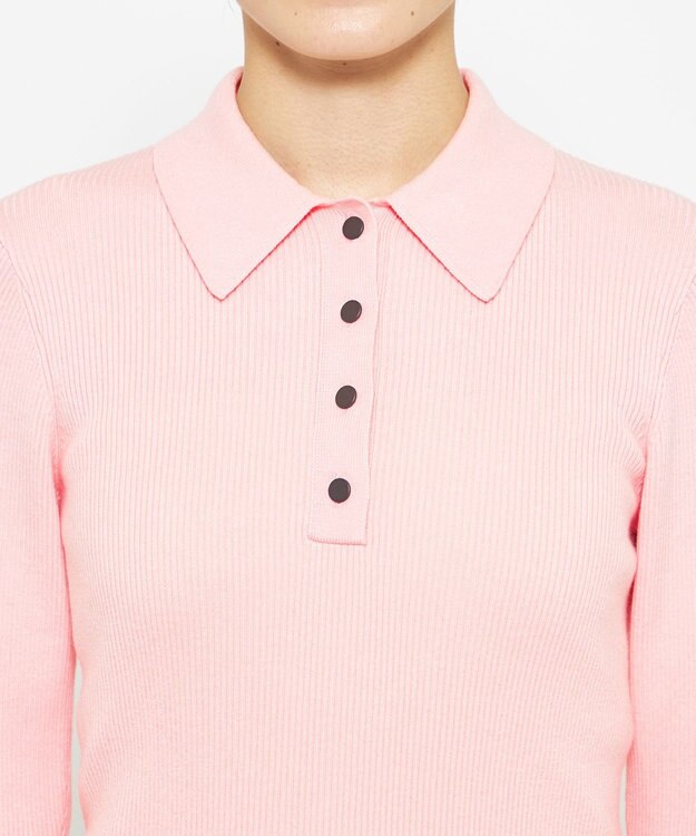 uncrave 【洗濯機洗い可】リブ フレアスリーブポロニット（uncrave STANDARD） ピンク