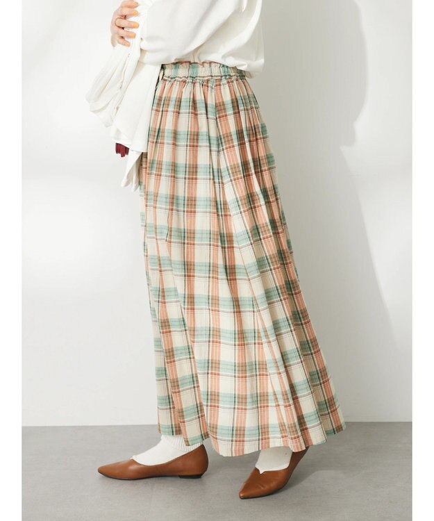 CRAFT STANDARD BOUTIQUE チェックギャザーロングスカート Beige