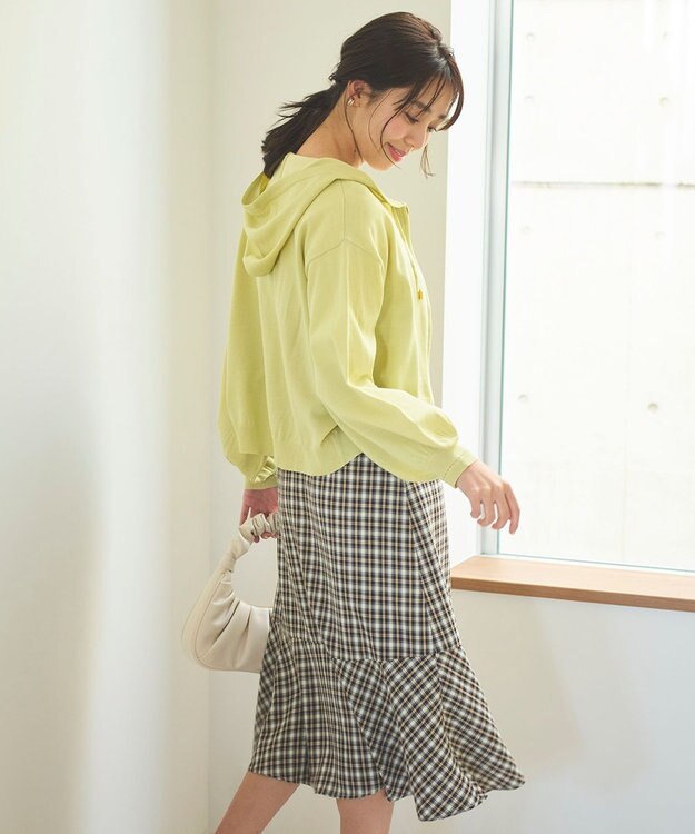 Feroux 【UVカット・接触冷感】パフスリーブニット パーカー ライトグリーン系