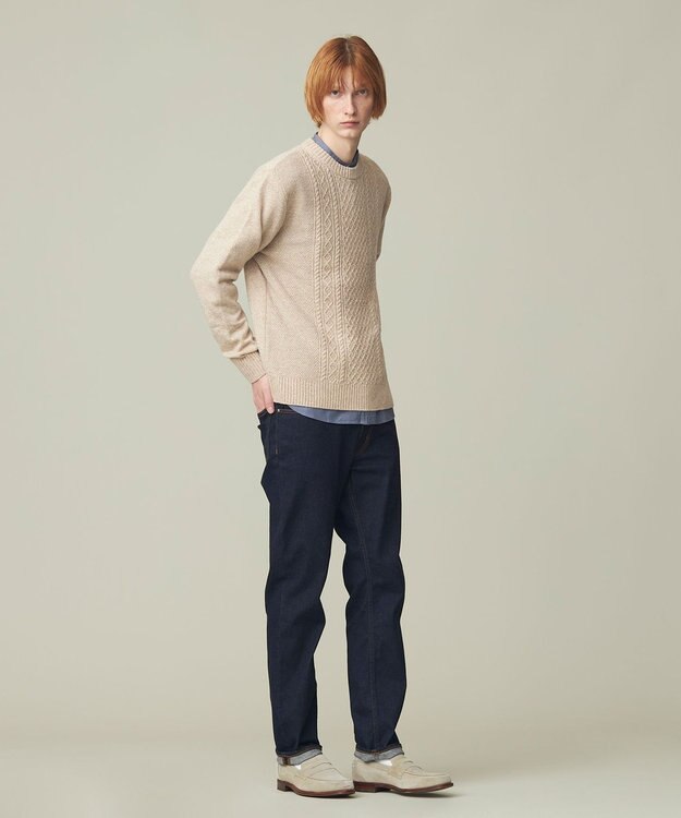 J.PRESS MEN 【Cash Lamb's Wool】ケーブルクルーネック ニット ベージュ系