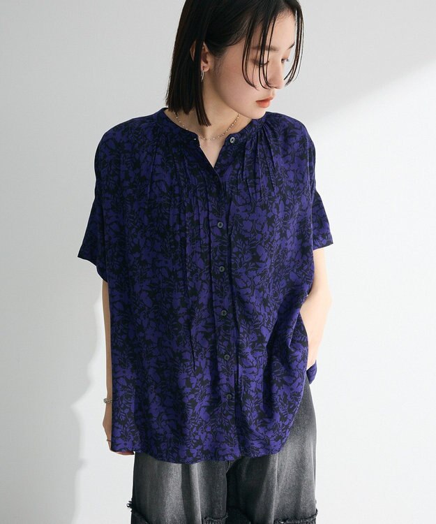 Green Parks Ｉ　アソート柄さらっとレーヨンブラウス Flower Black