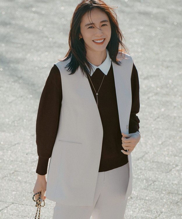 23区 【セットアップ対応/洗える】トリアセダブルジョーゼット ジレ ベージュ系