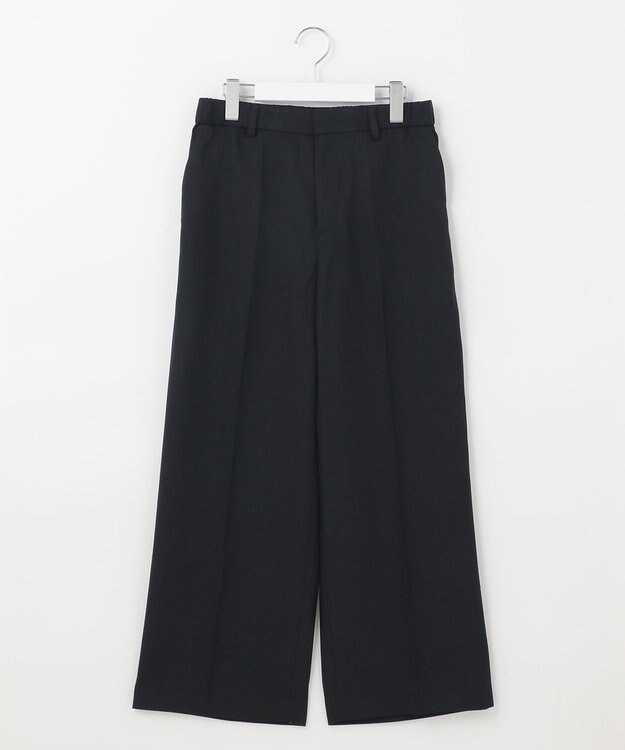 自由区 【接触冷感・速乾・UVカット・撥水・防シワ】リネンライクツイル ワイドストレート ネイビー系