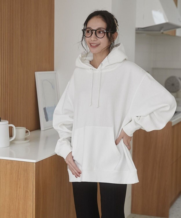 WEGO 【ユニセックス着用ITEM/裏起毛】リラックスフィットスウェットプルパーカー ホワイト