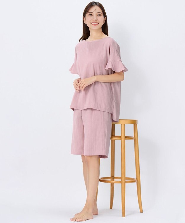 Wing パジャマ 綿100%(本体) 二重ガーゼ 5分袖 半袖 5分丈 レディース EP1002 ウイング／ワコール ロマンピンク