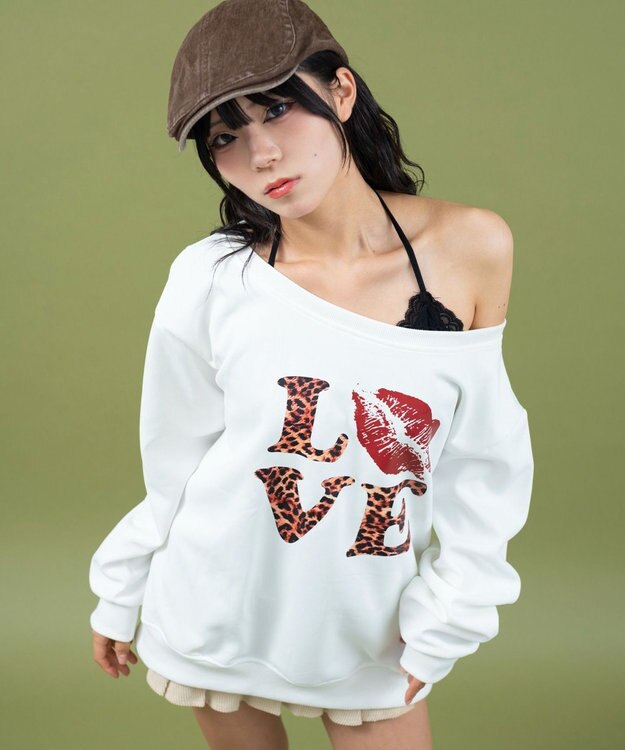 WEGO レオパードロゴオフショルSWT ホワイト