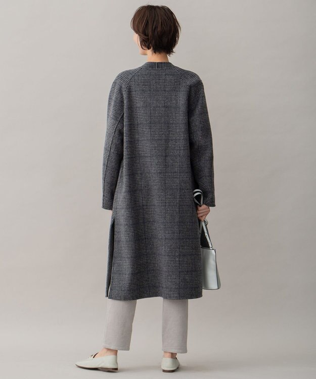 自由区 【リバーシブル】ウールリバー ノーカラーロングコート グレー系