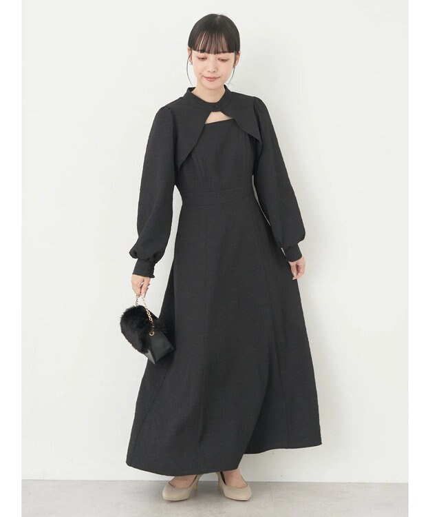 earth music&ecology ＳＥＴ２点ジャガードボレロ＋ワンピース Black