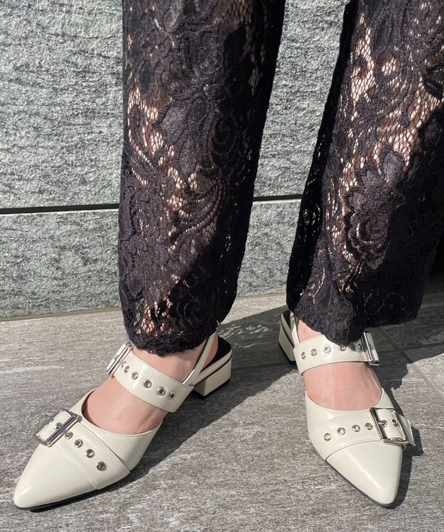 WEGO ハトメベルトポインテッドシューズ オフホワイト