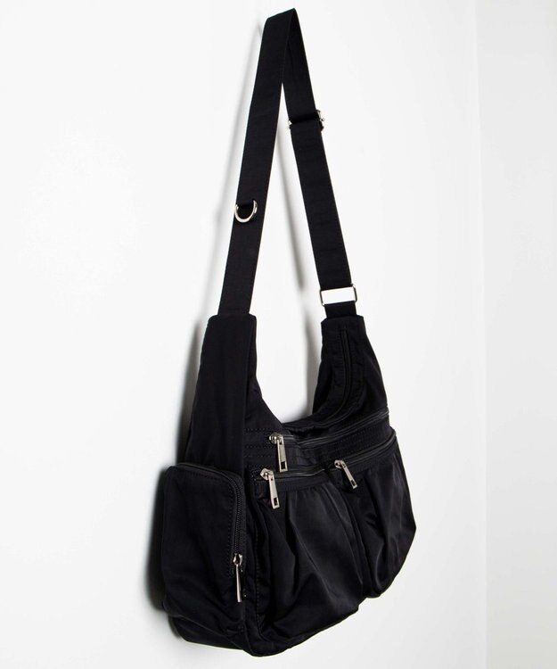 WEGO ポーチ付きナイロンショルダーバッグ ブラック