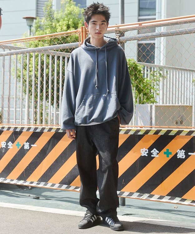 WEGO 【ユニセックス着用ITEM/ウエストゴム/SMLサイズ展開】デニムイージーストレートパンツ ブラック