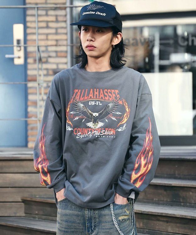 WEGO 【ユニセックス着用ITEM/MLサイズ展開】ヴィンテージライクグラフィックT（LS） 柄3