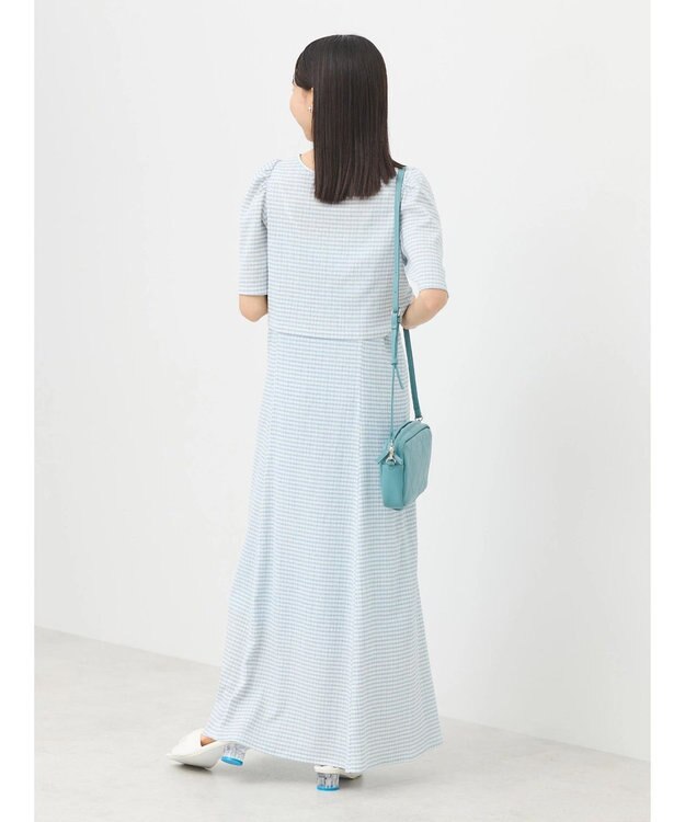 earth music&ecology ＳＥＴ２点ドロストプルオーバー＋キャミワンピース Check Sax