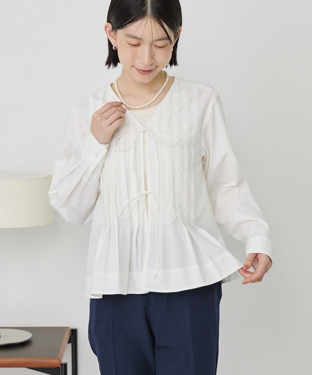 AMERICAN HOLIC 【イージーケア】ピンタックブラウス Off White