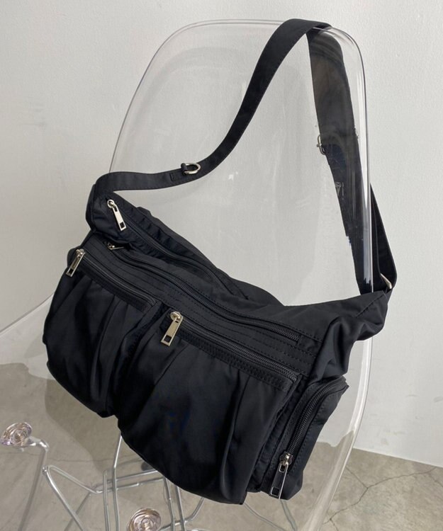 WEGO ポーチ付きナイロンショルダーバッグ ブラック