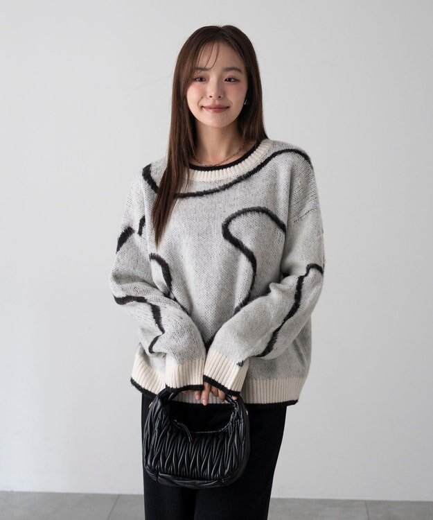 WEGO 【25年秋冬新作】ニュアンスライン配色プルオーバー オフホワイト