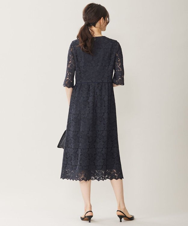 自由区 【洗える】フルールコードレース ワンピース ダークネイビー