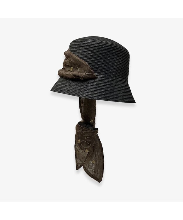 林八百吉商店 un chapeau  スカーフ付ペーパーハット ブラック