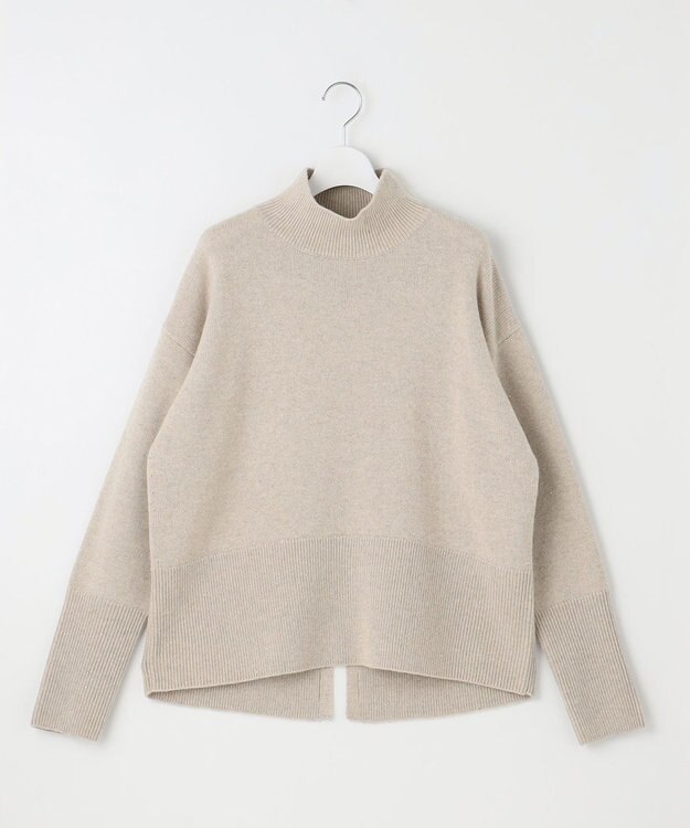 自由区 【洗える】ウールカシミヤブレンドラメスパンコールハイネック ニット ベージュ×ゴールド