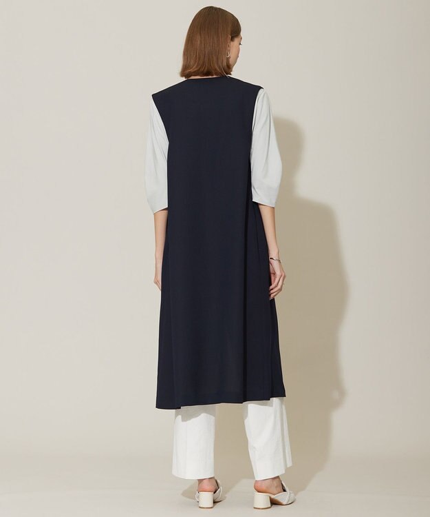 ICB 【接触冷感・UVケア・速乾・洗える】FluidBackSatin ロングジレ ネイビー系