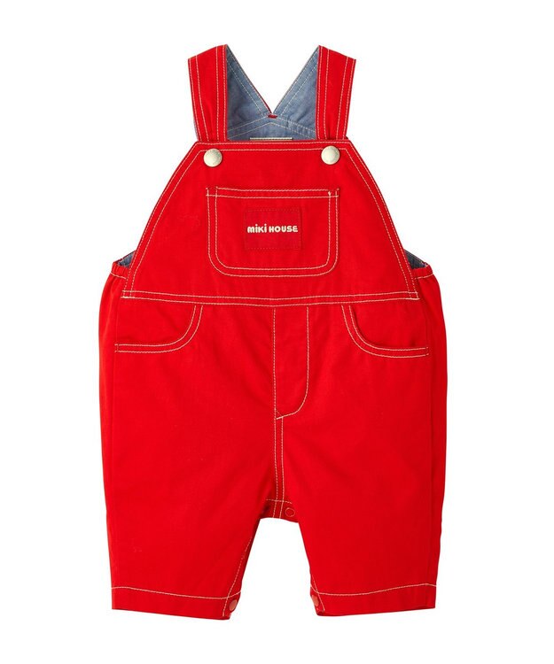 MIKI HOUSE HOT BISCUITS 【ミキハウス】【70-100cm】６分丈オーバーオール 赤