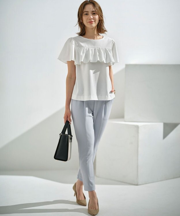 組曲 【接触冷感・吸湿冷感・UVカット】スタイルアップジャージー パンツ ブルーグレー系