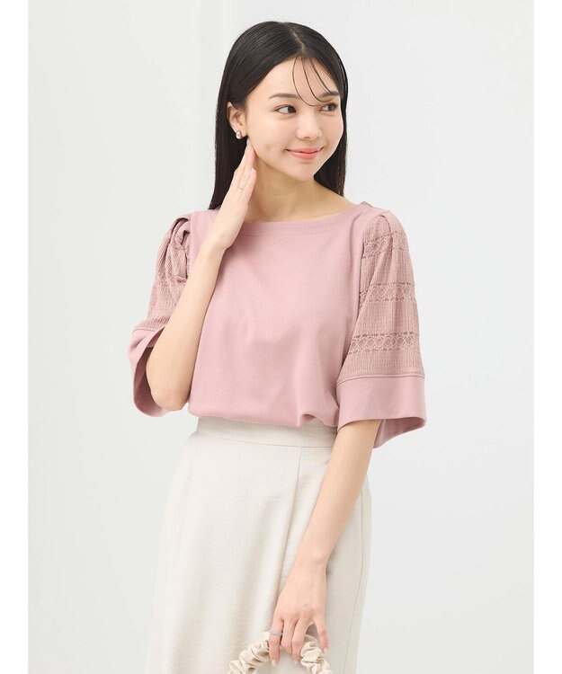 earth music&ecology フレア袖レースプルオーバー Pink