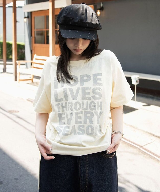 WEGO サイドドロストオフショルグラフィックT イエロー