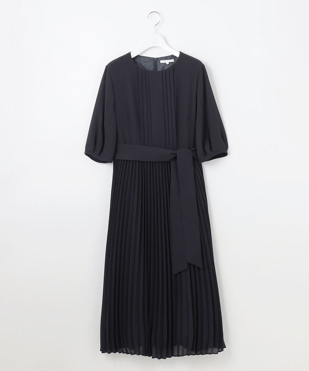自由区 S 【洗える】シフォンプリーツ ワンピース ネイビー