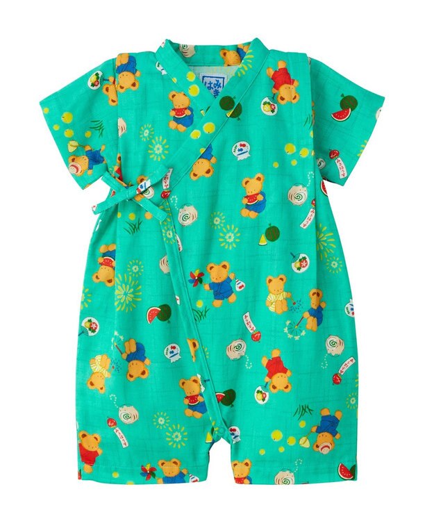 MIKI HOUSE HOT BISCUITS 【ミキハウス】【60-80cm】ミキハウスベア 甚平オール ストームグリーン