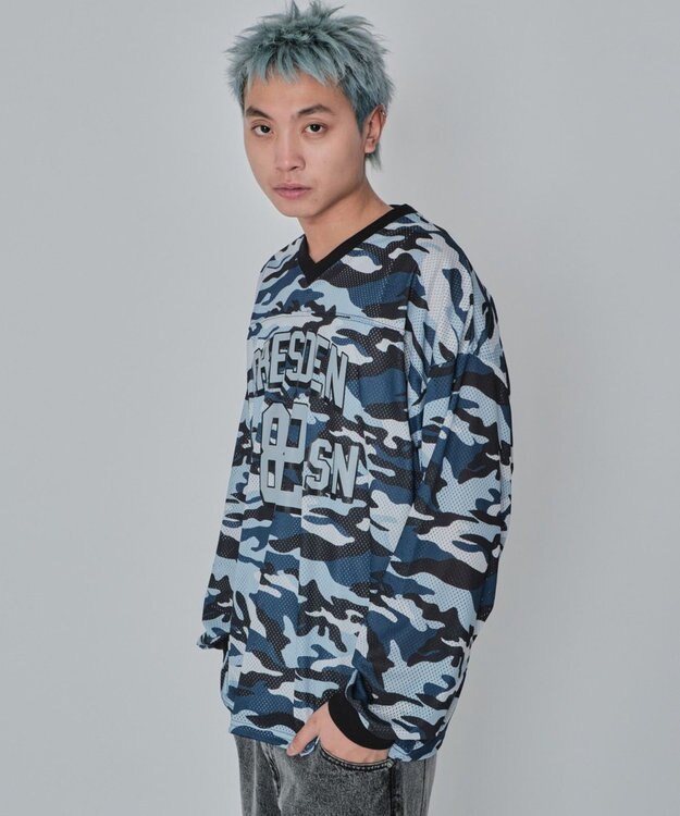 WEGO 【ユニセックス着用ITEM/MLサイズ展開】カモフラナンバリングホッケーT（LS） ブルー