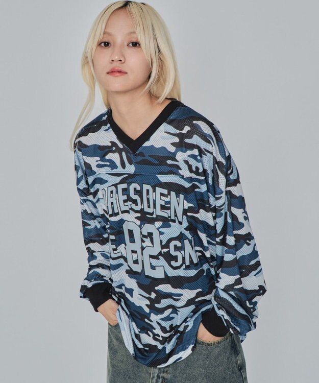 WEGO 【ユニセックス着用ITEM/MLサイズ展開】カモフラナンバリングホッケーT（LS） ブルー