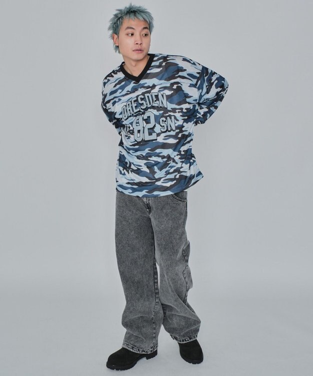 WEGO 【ユニセックス着用ITEM/MLサイズ展開】カモフラナンバリングホッケーT（LS） ブルー