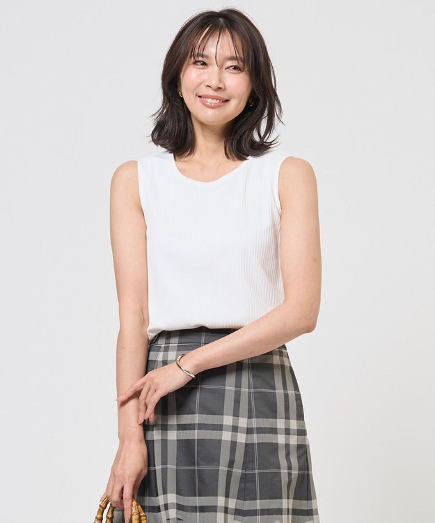 J.PRESS LADIES S 針抜きフライス ノースリーブ カットソー ホワイト系