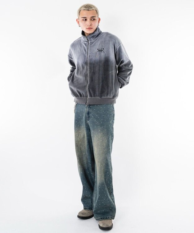 WEGO 【ユニセックス着用ITEM】ブリーチロゴベロアトラックジャケット グレー