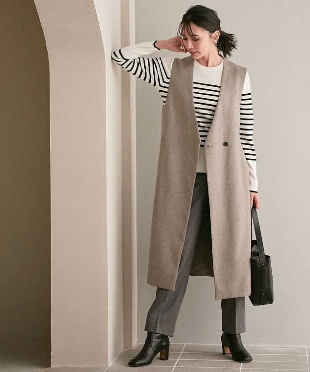 23区 ウールブレンド ボーダー ニット ベージュ地×ブラックボーダー