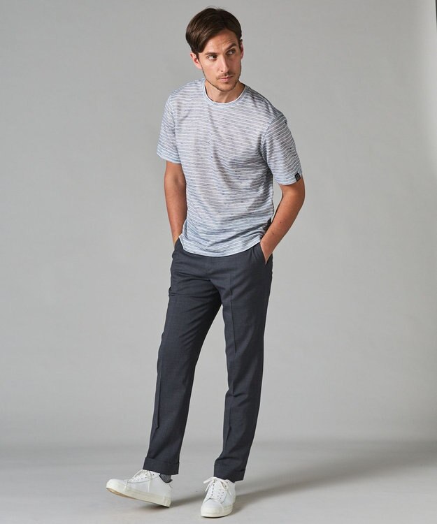 GOTAIRIKU NEW【麻混の清涼感】ノルマンディーリネン ボーダーTシャツ ネイビー系2