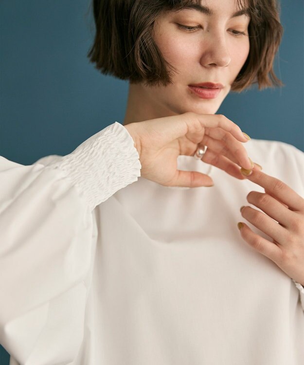 #Newans 【洗濯機可】シャーリングカフスシャツ ホワイト