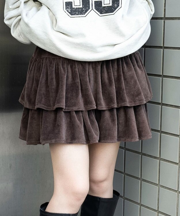 WEGO ベロアフリルスカパン ブラウン