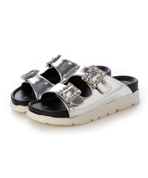 MODE ET JACOMO <carino>厚底ビジューバックルサンダル シルバー