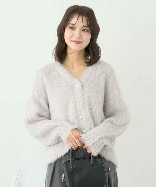 earth music&ecology フワフワパールニットカーディガン Light Gray