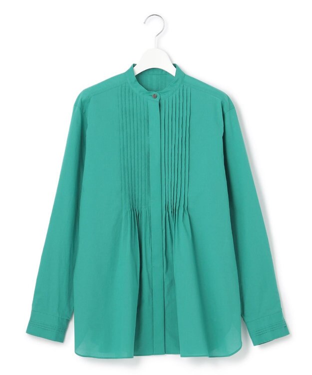 23区 【SLOW/洗える】コットンローン バンドカラー ブラウス ピーコックグリーン系