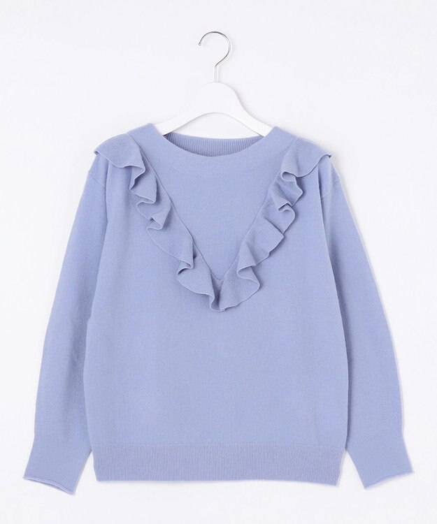 自由区 【洗える】ピュアカシミヤフリルディティール ニット テンダーブルー