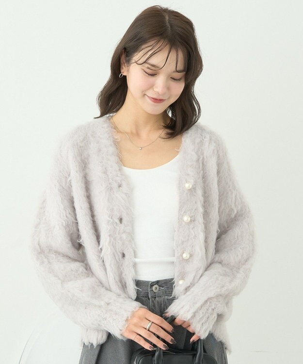 earth music&ecology フワフワパールニットカーディガン Light Gray